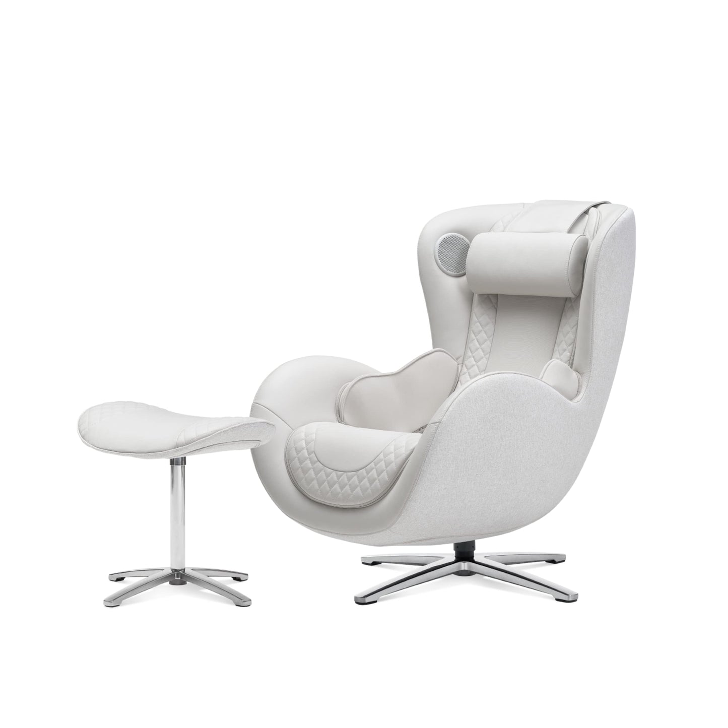 Nouhaus Classic Massage Chair with Ottoman. White Leather Lounge Chair, with Percussive & Shiatsu Chair Massager, Bluetooth Spea