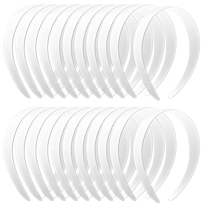 VOKOY 24 PCS White Plastic Headbands, 1 Inch Wide No Teeth Hair Bands for Girls & Women, Blank DIY Plain Headbands for Crafts