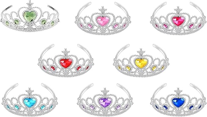 S & E TEACHER'S EDITION 8 Pcs Tiaras Crown Set, Princess Dress Up Costume Birthday Party Favor Headwear, Hair Decoration, ...