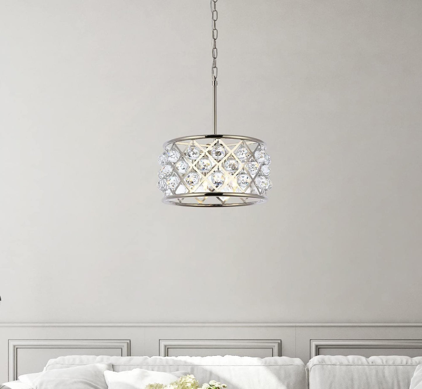 Elegant Lighting Madison Collection 4-Light Pendant Lamp, 16in Depth x 9in Height, Polished Nickel Finish, Crystal, Model 1214D16PN/RC