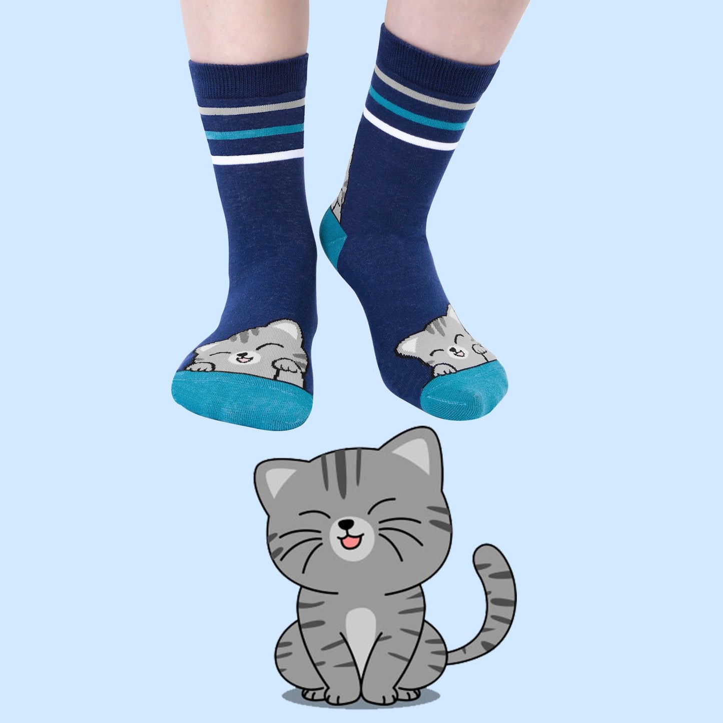 5 Pairs Womens Socks Funny Dog Socks Compatible with Chalier Cute Animal Ladies Sock Gifts for Women,One Size,Striped Cat