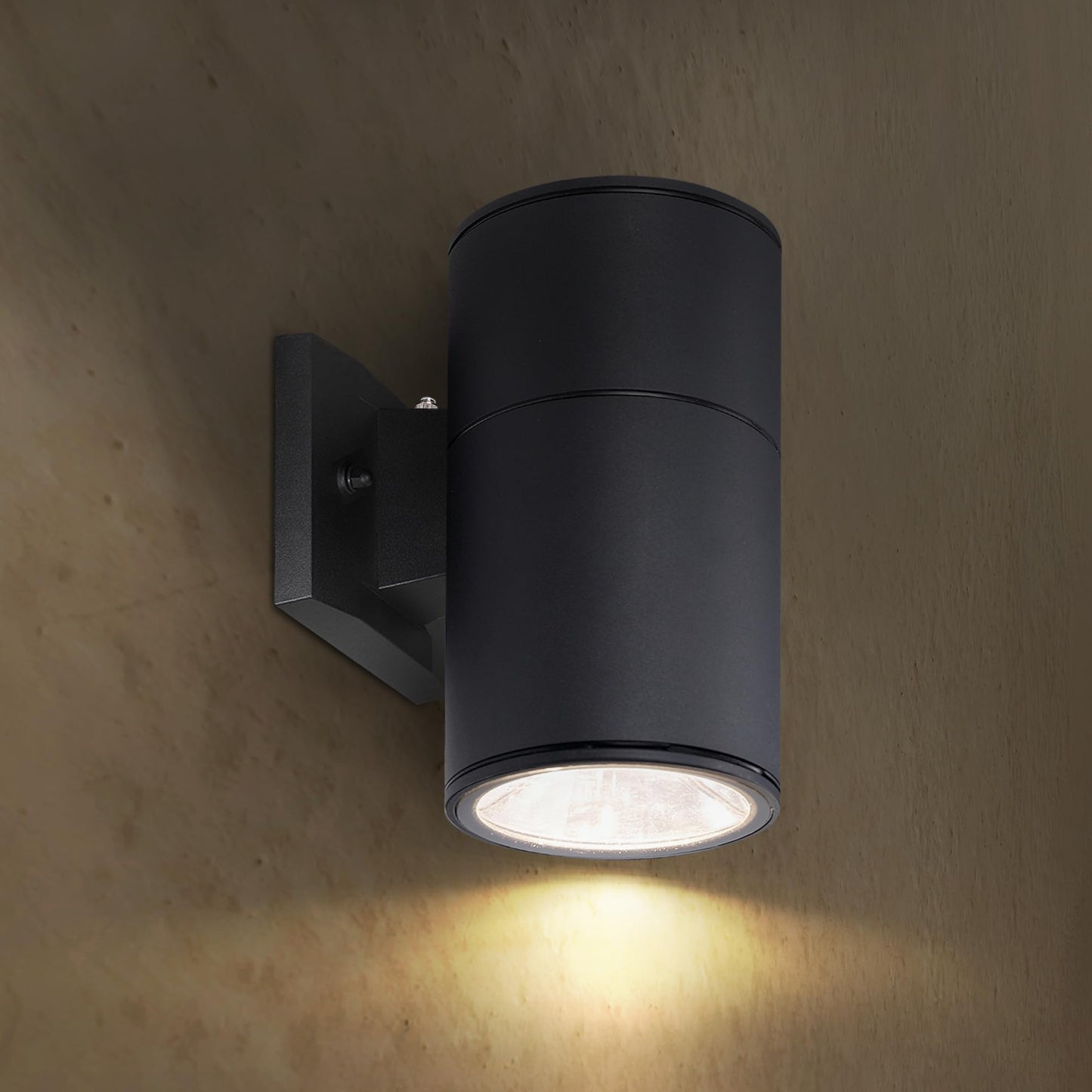 Asd 1-Way Round Cylinder Wall Light Fixture, Photocell, 60W E26, Waterproof, Black, Model A-Oclr-1Apc-Bk