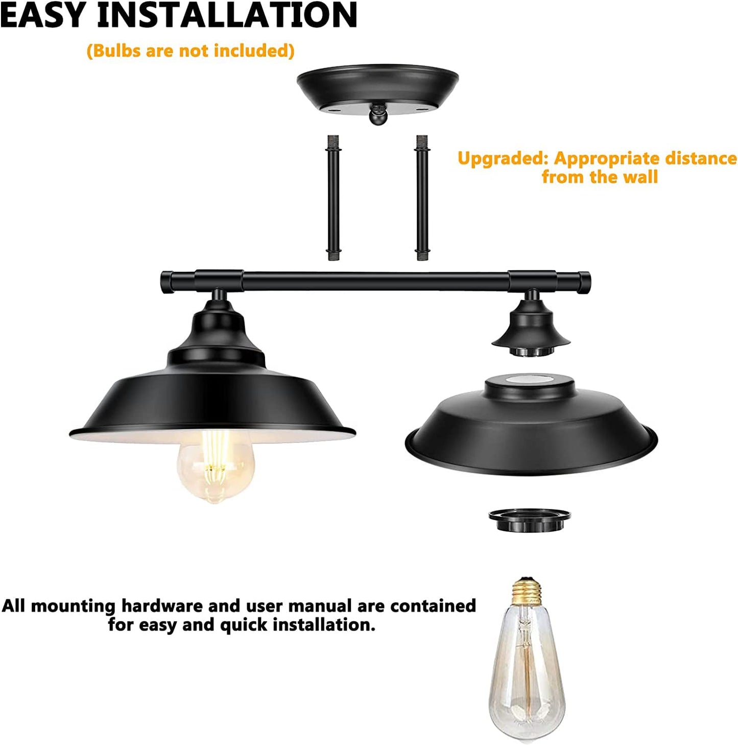 Elibbren 2-Lights Vanity Wall Sconce, Metal Matte Black, Industrial Bathroom Light Fixture for Mirror, 1 Pack