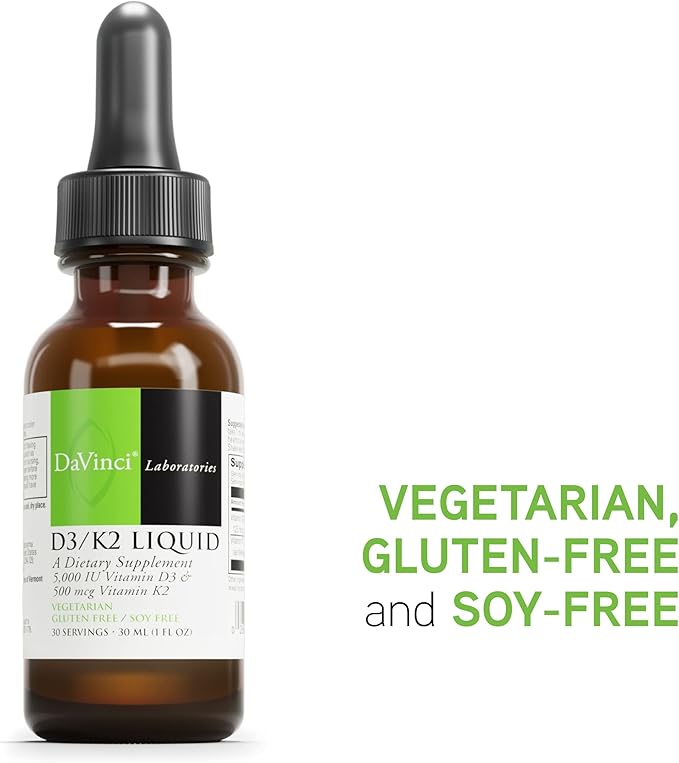 DAVINCI Labs D3/K2 Liquid - Liquid Vitamin D & Vitamin K Supplement for Bone Health, Heart Support & Calcium Absorption* - 30mL (30 Servings)
