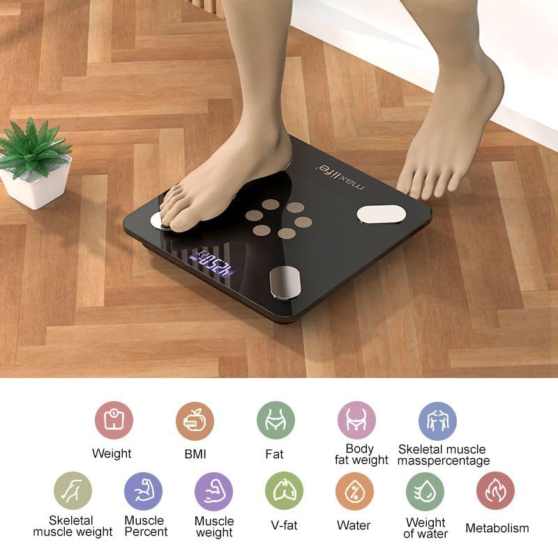 MaxLife Smart Scale for Body Weight, Digital Bathroom Scale BMI Weighing Bluetooth Body Fat Scale, Body Composition Monito...