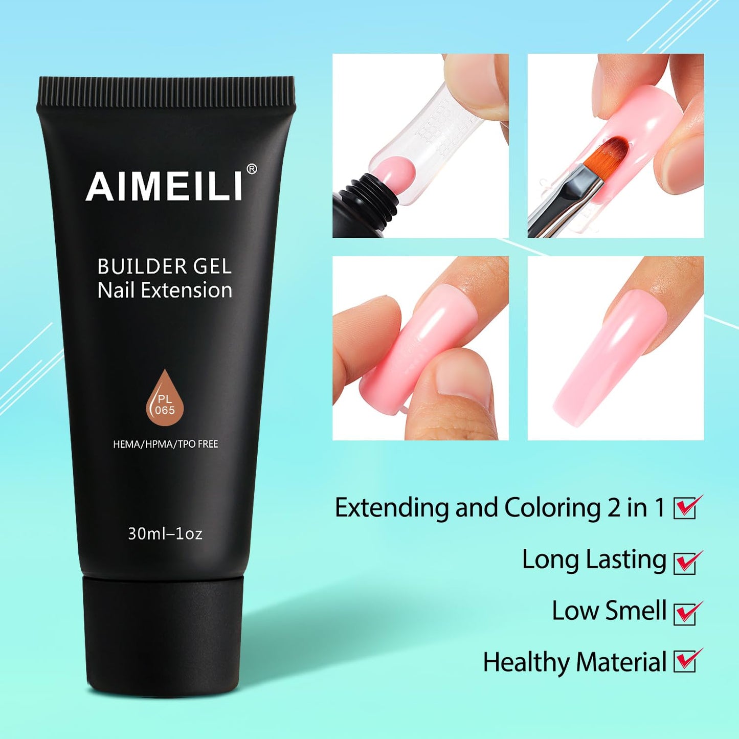 AIMEILI Poly Nail Enhancement Gel Builder - DIY Salon Nail Art at Home - Hema Free - 064