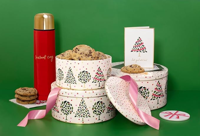 Kate Spade New York Metal Cookie Tins, 3-Piece Nesting Set, Small, Medium & Large, Christmas Containers for Gift & Storage, Evergreen Confetti Dot