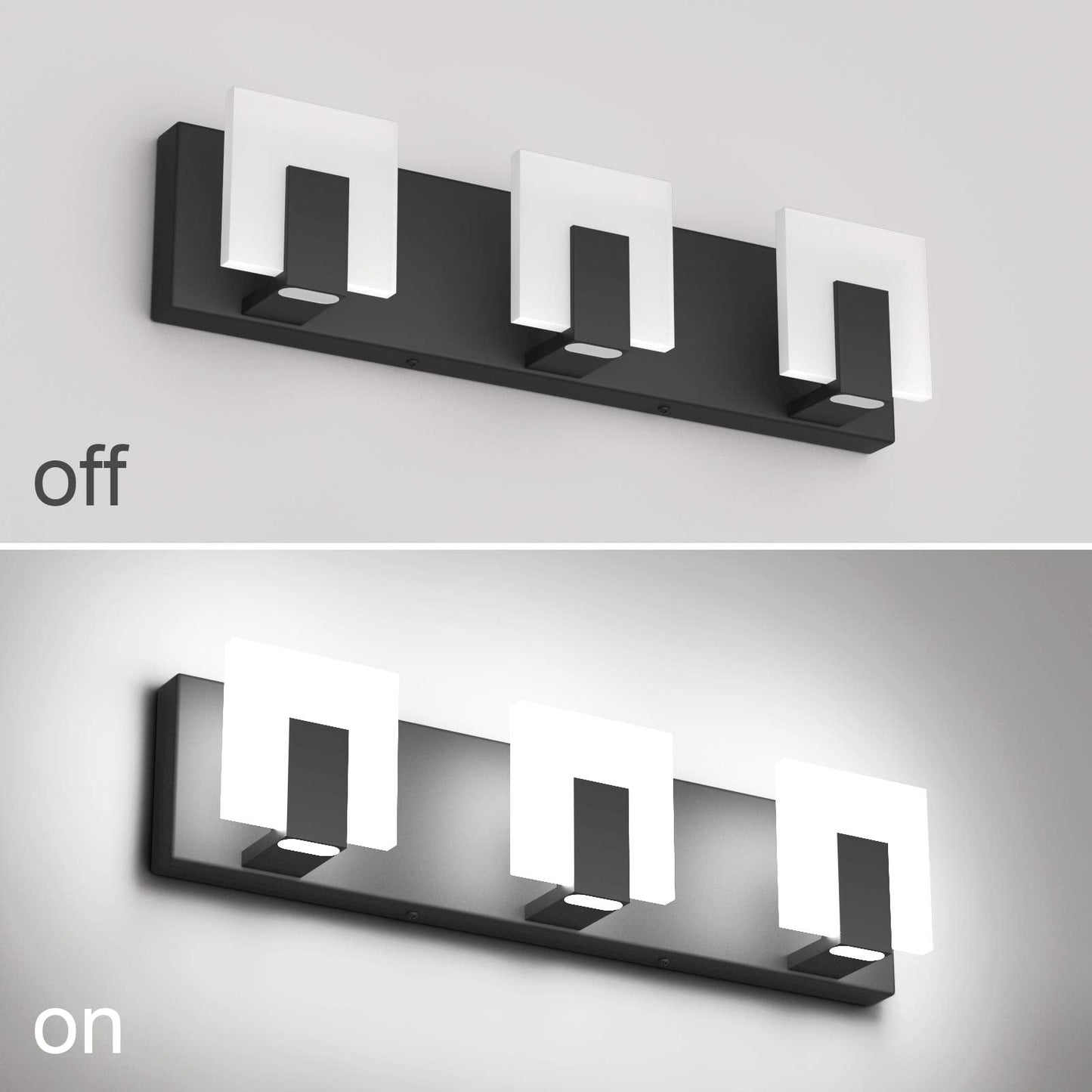 Aipsun Modern Black Led Vanity Light Fixture, 3 Lights, Aluminum, Model Gw-1105, Up And Down Design For Bathroom Over Mirror