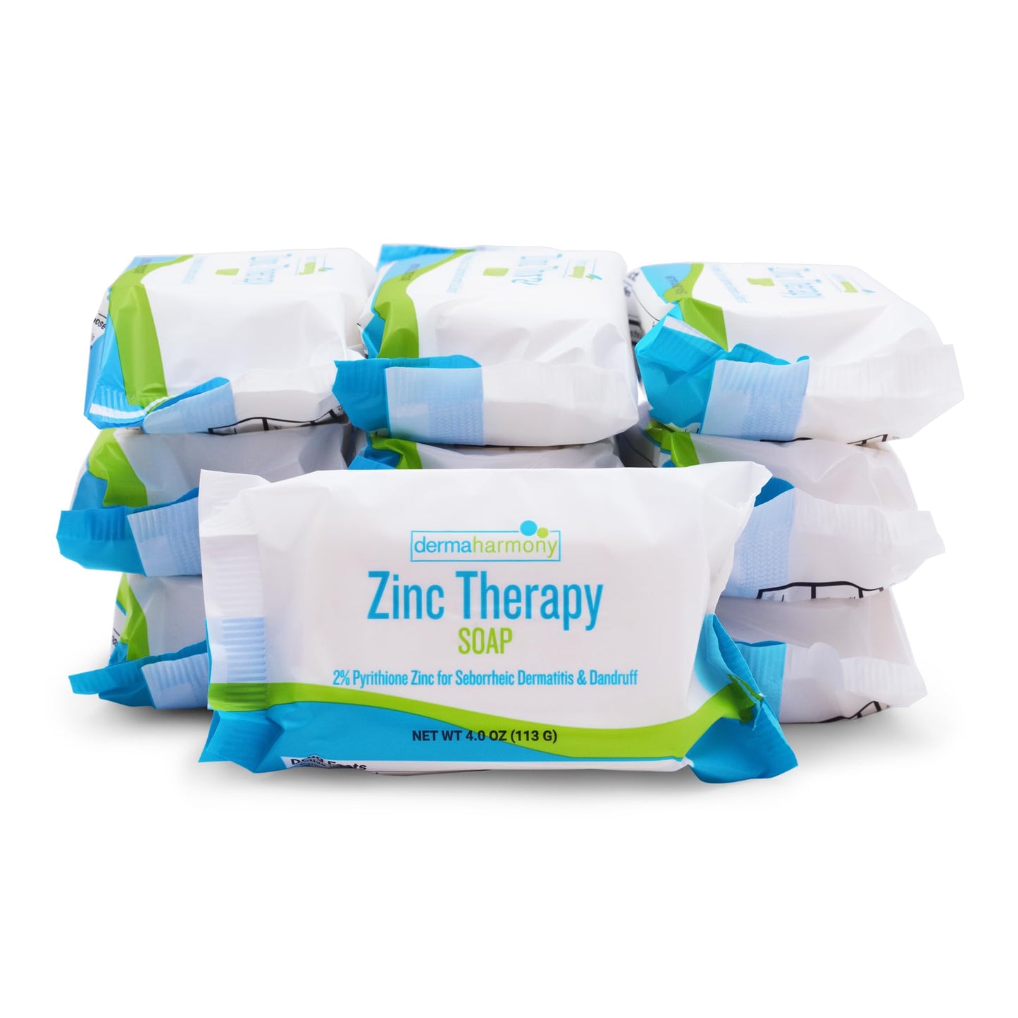 Dermaharmony Set of 10 2% Pyrithione Zinc (ZnP) Bar Soap 4 oz - Crafted for Those with Skin Conditions - Seborrheic Dermatitis,