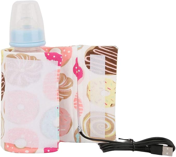 Portable Keep Bottle Warm, USB Travel Milk Heat Keeper, Baby Bottle Keep Warmer for Car Tavel, Storage Cover Insulation Thermostat(Donut, 12)
