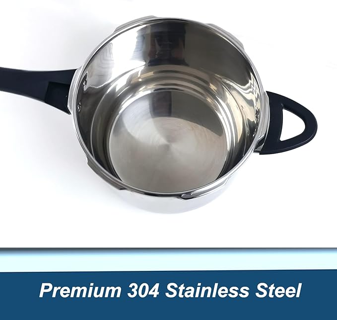 XINFU Heavy Duty 304 Stainless Steel Pressure Cooker 6.3 Quart, Serves 4-6, Standard and Fast Modes, Multi-Safety, Even-Heat Patented Base, Compatible with Gas, Electric, Ceramic and Induction Stoves