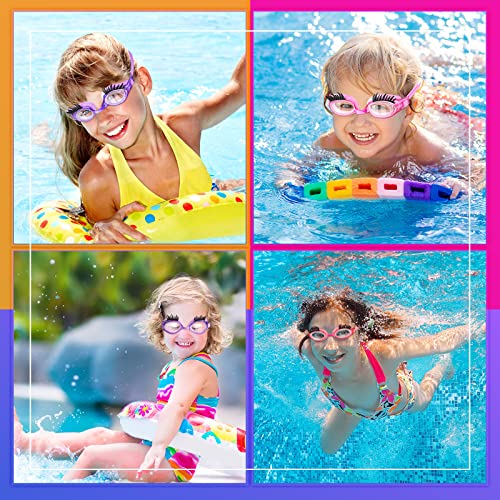 Konohan 2 Pieces Kids Swim Goggles Eyelashes Girls Funny Swim Goggle No Slip Leak Anti Fog UV Glasses for Lash Extensions