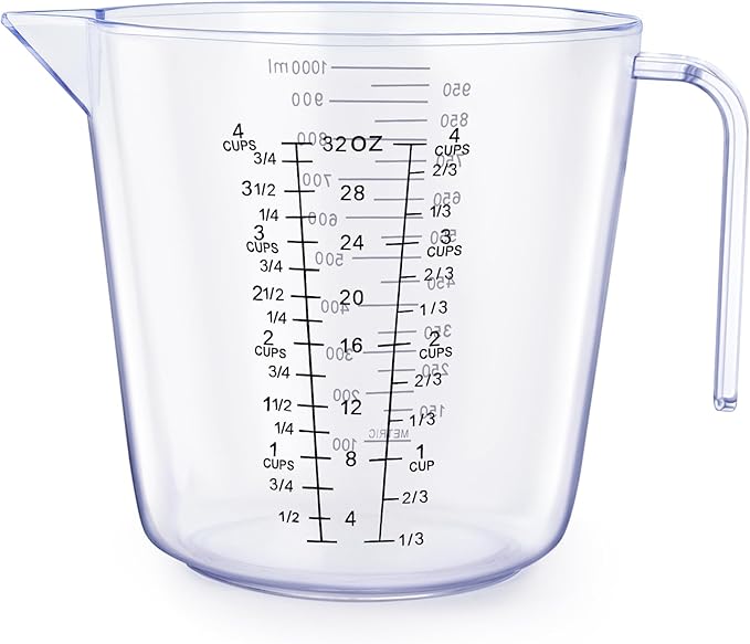 Measuring Cups （1000ml）, Liquid Measuring Cups For Kitchen - BPA Free Plastic with Spout Multiple Measurement Scales (Clear)