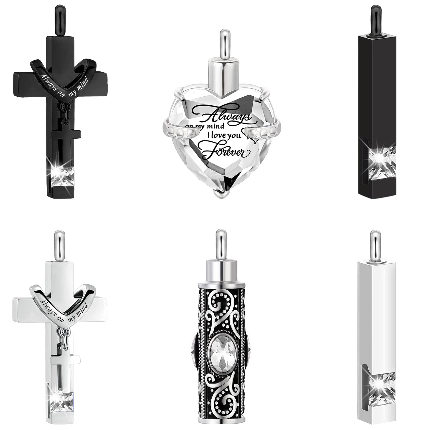 Fumete 6 Pcs Ashes Necklace Urn Jewelry for Human Ashes Memorial - Men & Women Pendant(White)