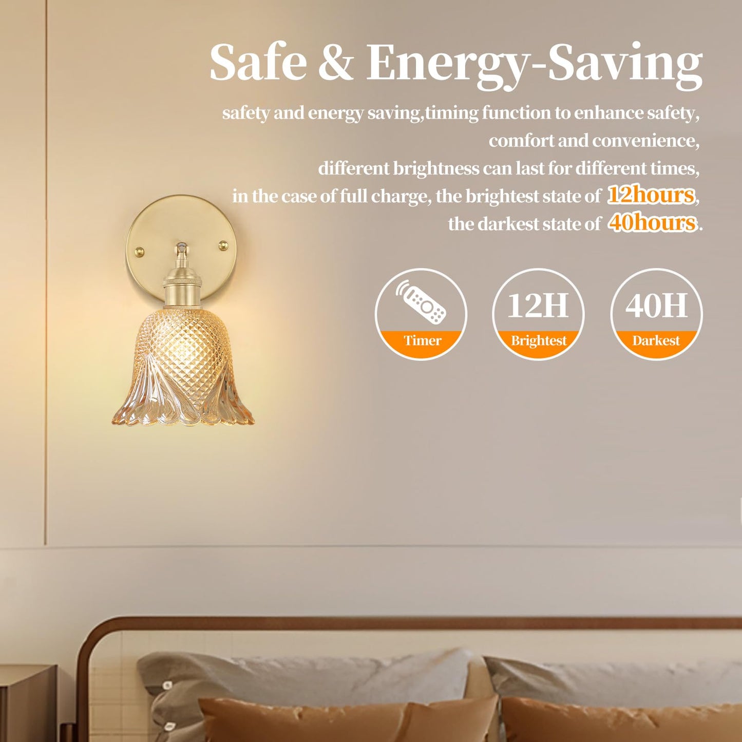 GEEZO Vintage Battery Operated Wall Sconce with Remote Control, Ripple Gold, Rechargeable, (1 pack), Model GEEZO-Y-9
