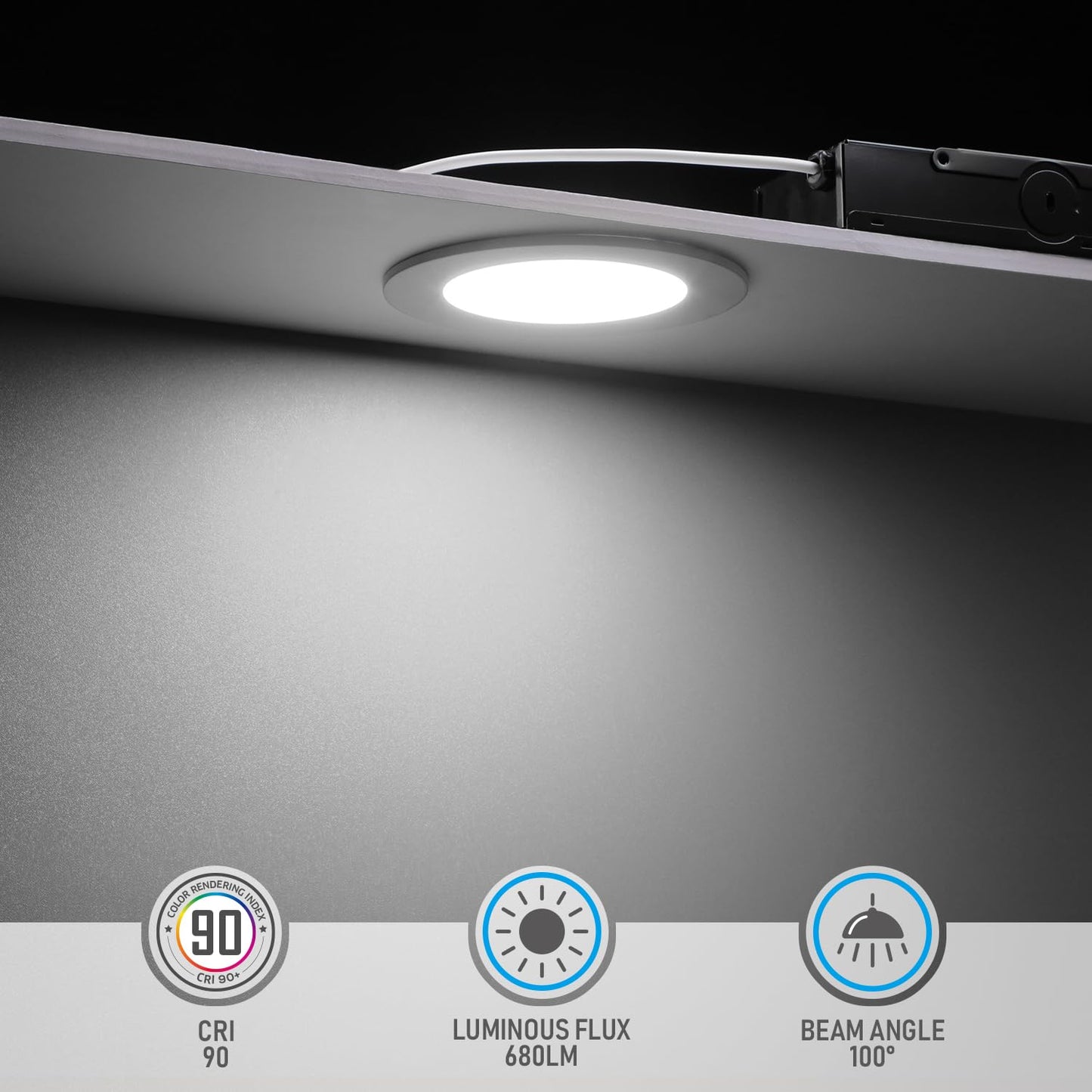 TORCHSTAR 4 Inch Ultra-Thin LED Recessed Light, 10.5W Dimmable, Daylight 5000K, Aluminum, Pack of 6, Model Y07