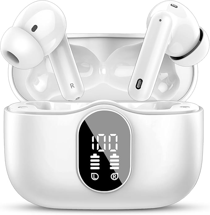 Wireless Earbuds, Bluetooth 5.4 Headphones Bass Stereo, Ear Buds with Noise Cancelling Mic, LED Display in Ear Earphones C...