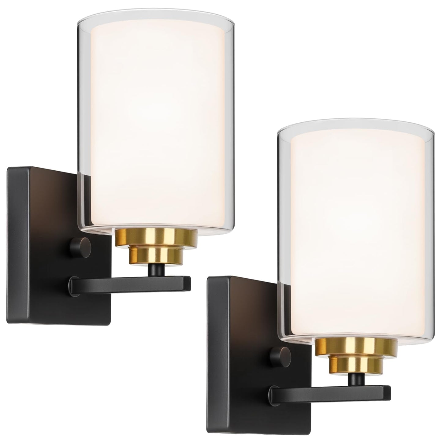 Set Of 2 Wall Sconces For Bathroom  Modern Vanity Light Fixtures  Black & Gold Wall Mount Lighting Lanterns  Farmhouse Wall Lights With Double Clear Glass Shade For Bedroom Living Room Mirror Hallway