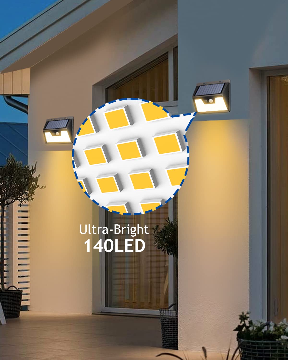Peasur Solar Motion Lights Outdoor, 6 Pack 140 Led, Waterproof Warm White, 3 Modes Security Lighting For Garden, Model Ws18Py-6