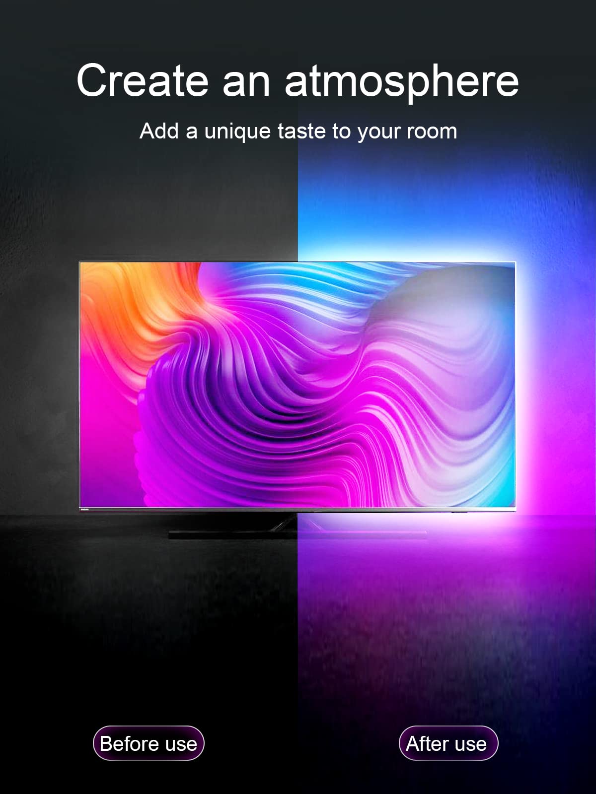 Kantutoe Led Tv Backlights, 13.1Ft Rgb Strip Lights, Music Sync, Bluetooth App & Remote, Usb Powered For 32-65 Tvs, Multicolor