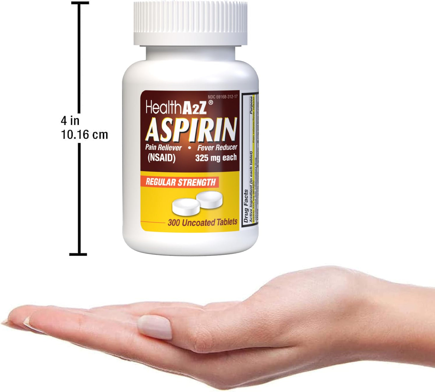 HealthA2Z® Aspirin 325mg | Uncoated Tablets |Original Strength | Pain Reliver | Fever Reducer | Compare to Bayer® Active Ingredients… (300 Counts) (Pack of 2)