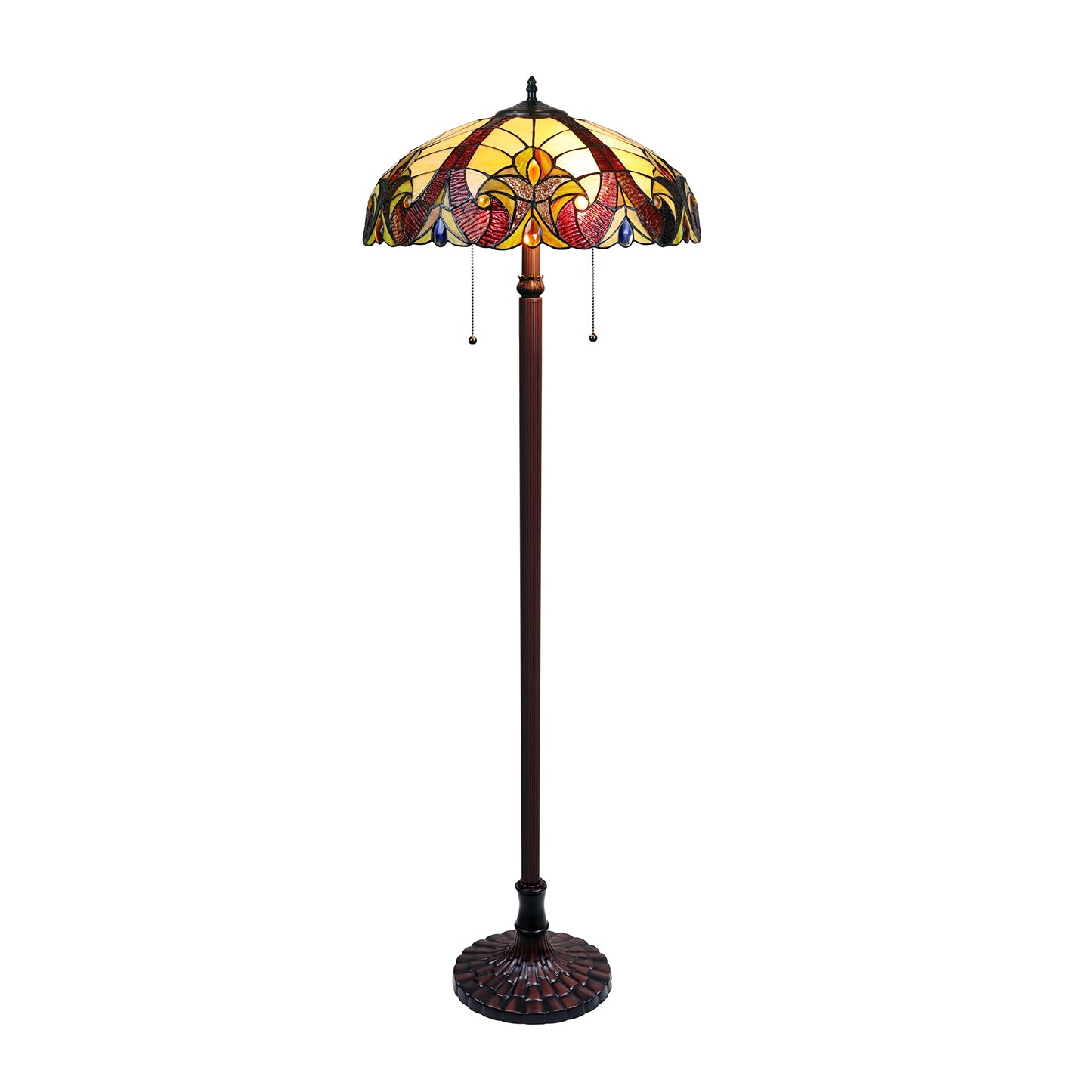 Chloe Lighting Adia 2-Light Victorian Floor Lamp, Dark Bronze, 18in Multicolor Glass Shade, Model CH38632AV18-FL2