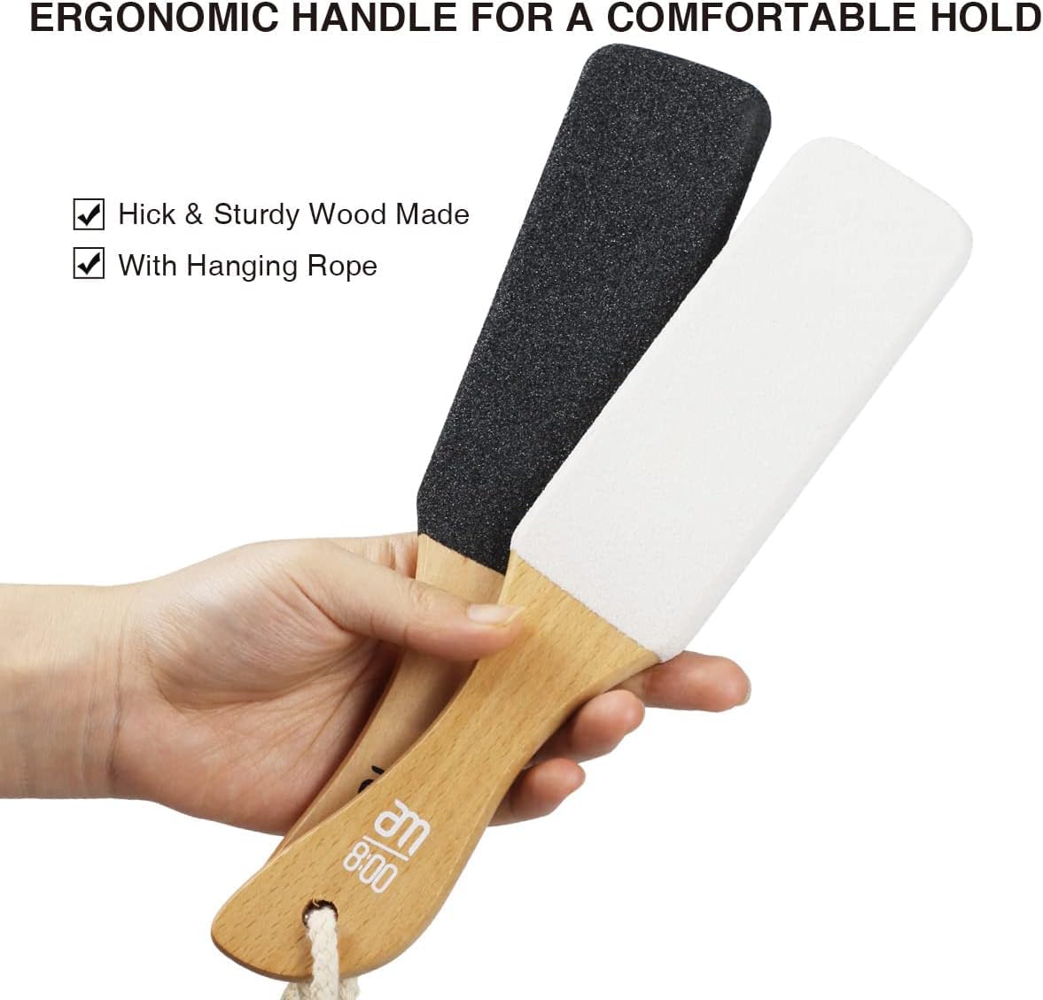 AM 8:00Pumice Stone Foot File, 2 Pack Callus Remover (coarse/fine) for Feet with Wooden Handle, Pedicure Foot Scrubber to Remove