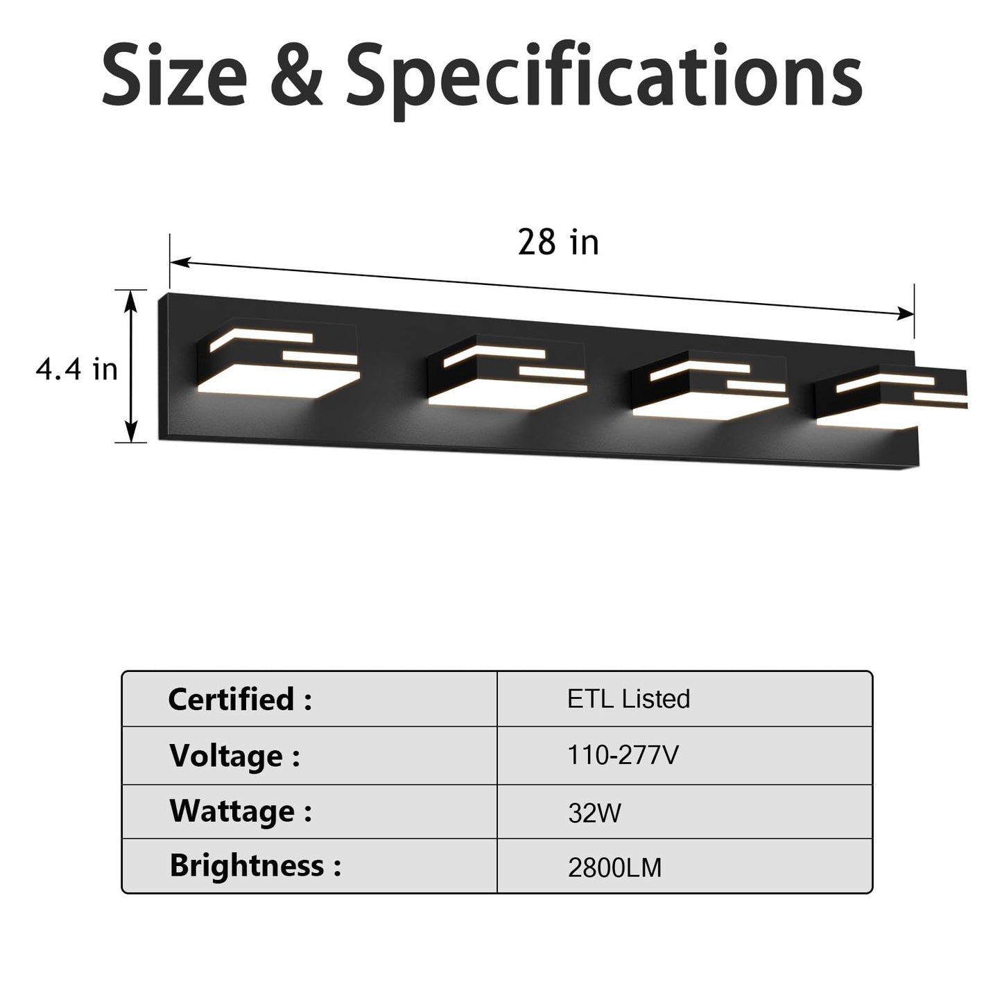 Lkhf Led Modern Bathroom Vanity Light Fixtures 4-Light 5Cct Dimmable Matte Black Vanity Lights For Bathroom Lighting Fixtures Over Mirror  With 350?Rotatable Acrylic Heads  28-Inch
