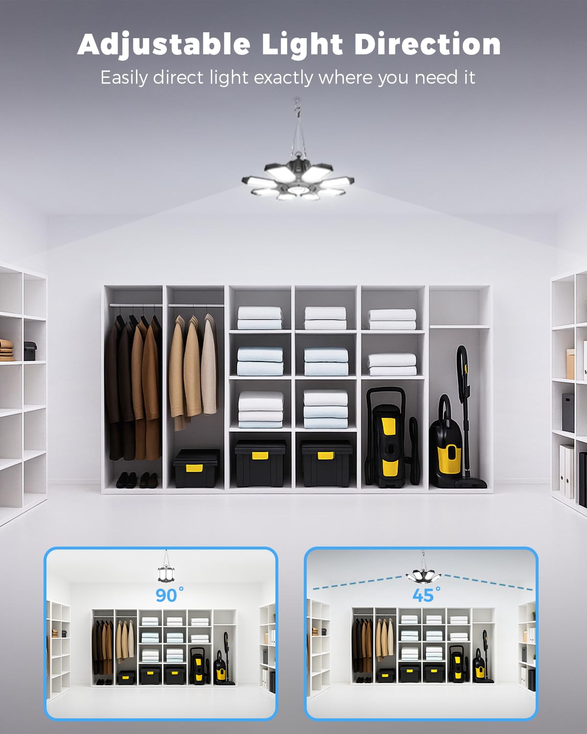 Runbarry Motion Sensor Garage Light Plug In - 25000Lm Motion Sensor Shop Light With 8+1 Led Panels  6500K Bay Lighting  For Garage  Workshop  Utility Room  Basement (1 Pack)