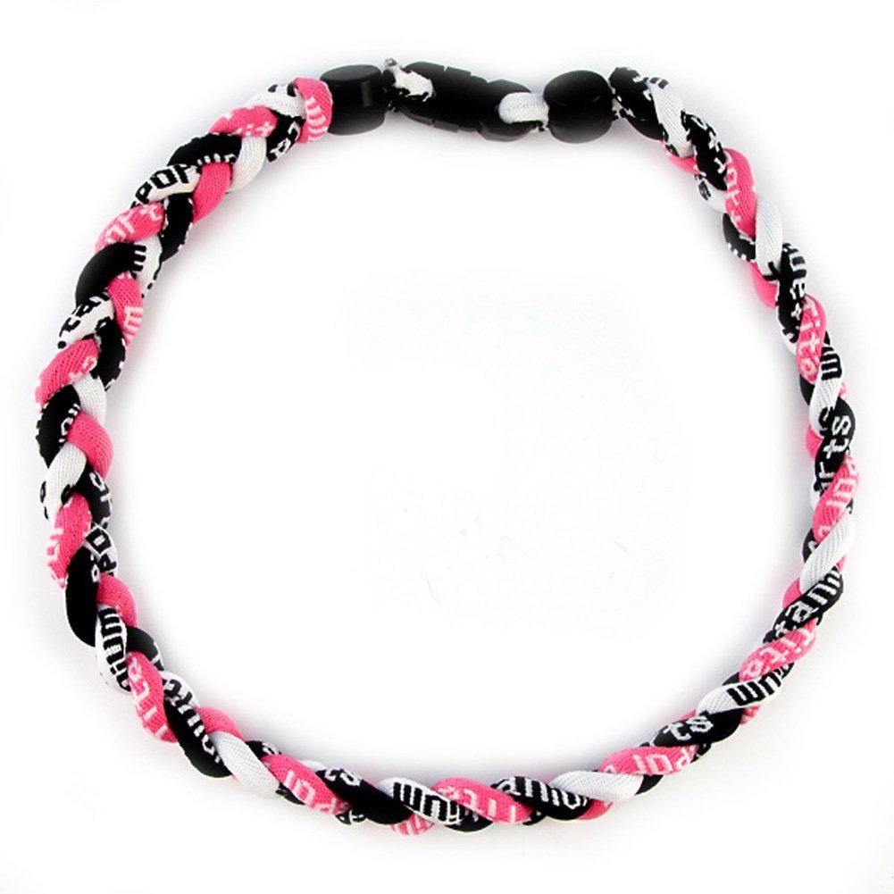 MapofBeauty 18 Sport Style Three Colors Fashion Three Braided Rope Tornado Necklace (Pink/Black/White)