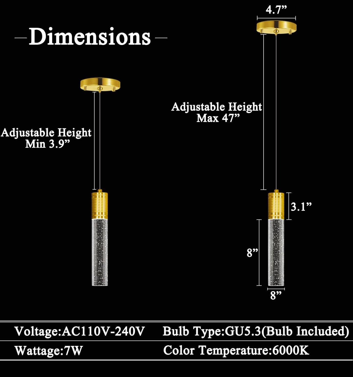 Haixiang Linear Chandeliers Led Pendant Lights For Kitchen Island Fixtures Bubble Crystal Chandeliers 6000K Daylight Led Bulbs Mini Pendant Lighting For Island Modern Pendant Light Fixtures
