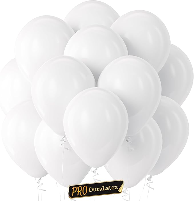 Bezente Pro Duralatex White Balloons - 100 Pack 12 inch Extra-Thick White Balloons for Long-Lasting Professional Party Dec...