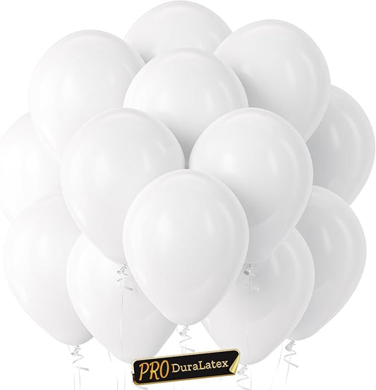 Bezente Pro Duralatex White Balloons - 100 Pack 12 inch Extra-Thick White Balloons for Long-Lasting Professional Party Dec...