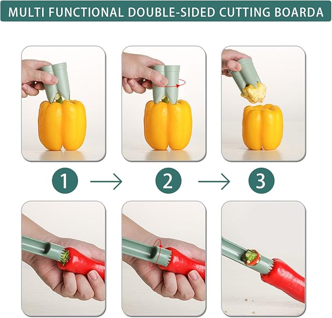 Pepper Corer, 2 in 1 Red Bell Pepper Seed Corer Remover Tool, Fruit & Vegetable Corers Quick Cave Tools for Jalapeno Cutter Deseeder, Green, 2 PCS