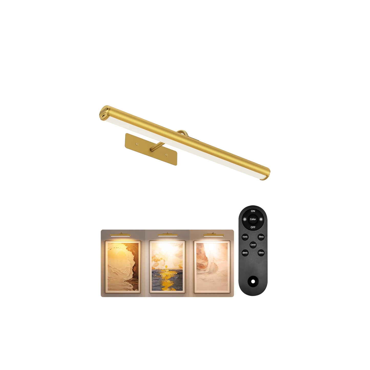 EZVALO Picture Lights for Wall, 6000mAh Rechargeable Battery 16″ Painting Light with Remote, 3 Color Temps Wireless Art Light for Gallery, Living Room, Hallway (Gold)