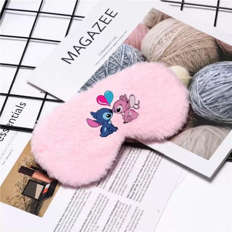 Cute Stitch Eye Masks for Sleep, Cartoon Plush Blindfold, Soft Funny Travel Eye Cover (Pink)