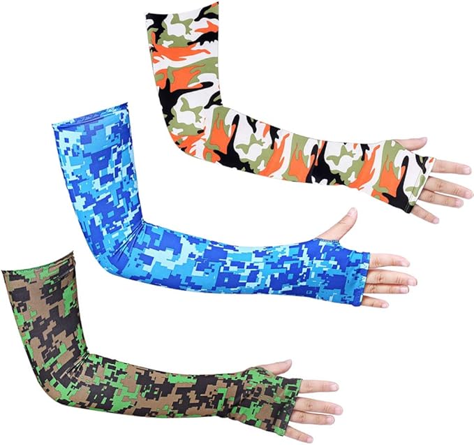 Bacophy 3 Pairs Arm Sleeves with Thumb Holes Women Men UV Protection Cooling, UPF 50 Compression Long Arm Cover
