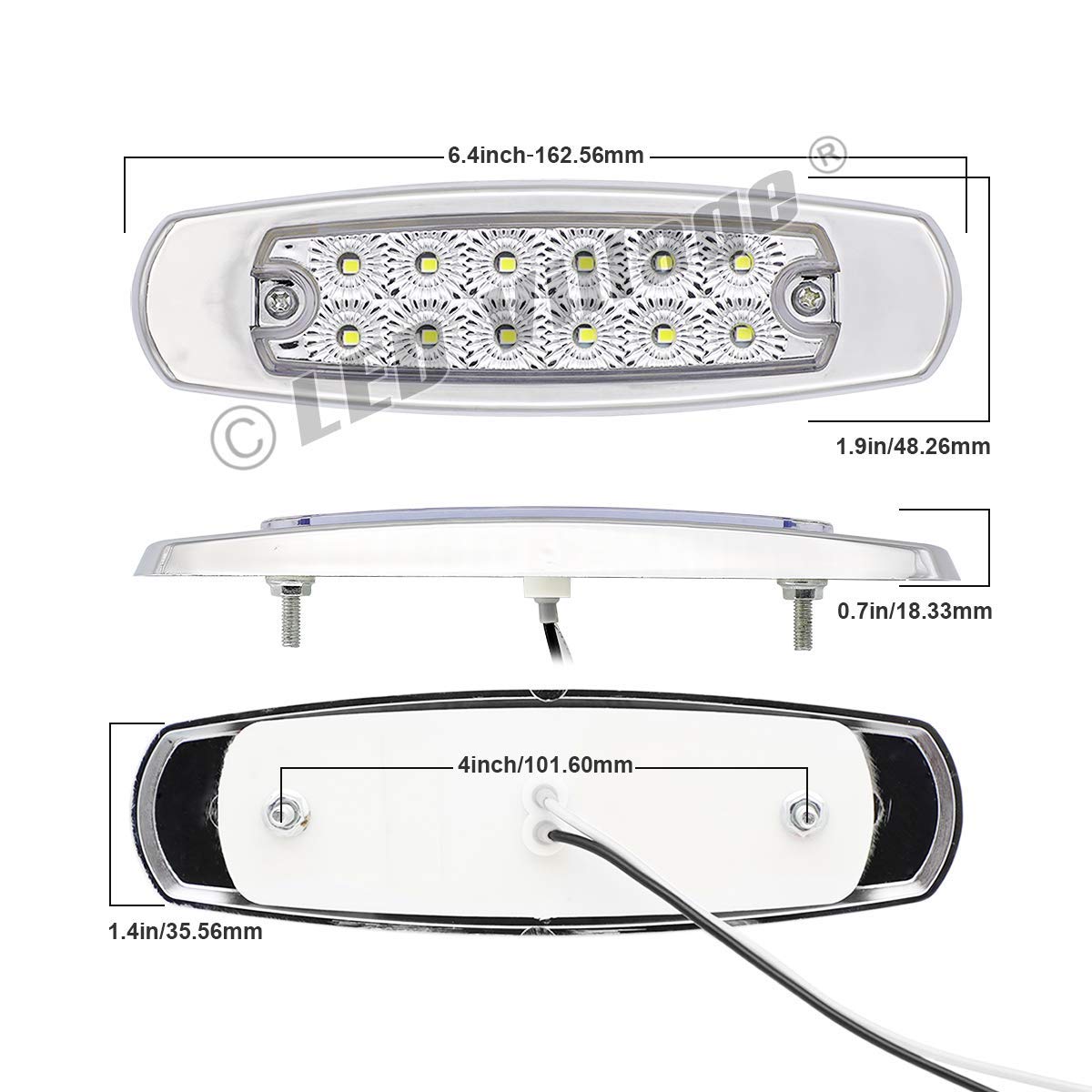 LEDVILLAGE 12 LED Side Marker Lights for Trailer Truck, Waterproof, 6.4in x 1.7in x 0.5in, White, Pack of 20