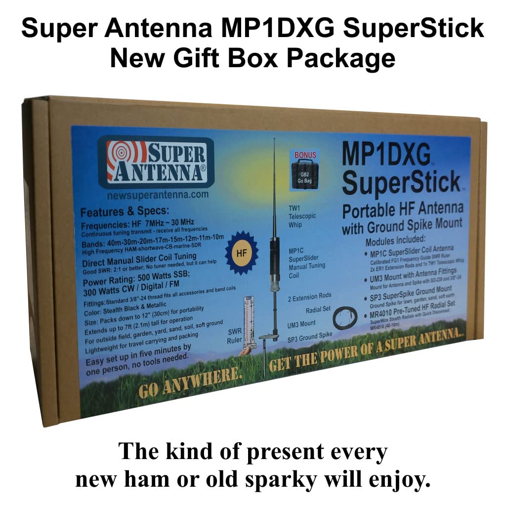 Super Antenna MP1DXG HF Portable Antenna with Ground Mount ham Radio Amateur Go Bag