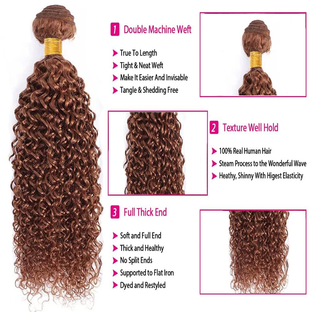 Lagalaga Bundles Human Hair 24 26 28 Inch Jerry Curly Wave 30 Color Light Brown Human Hair Bundles Unprocessed Brazilian Virgin
