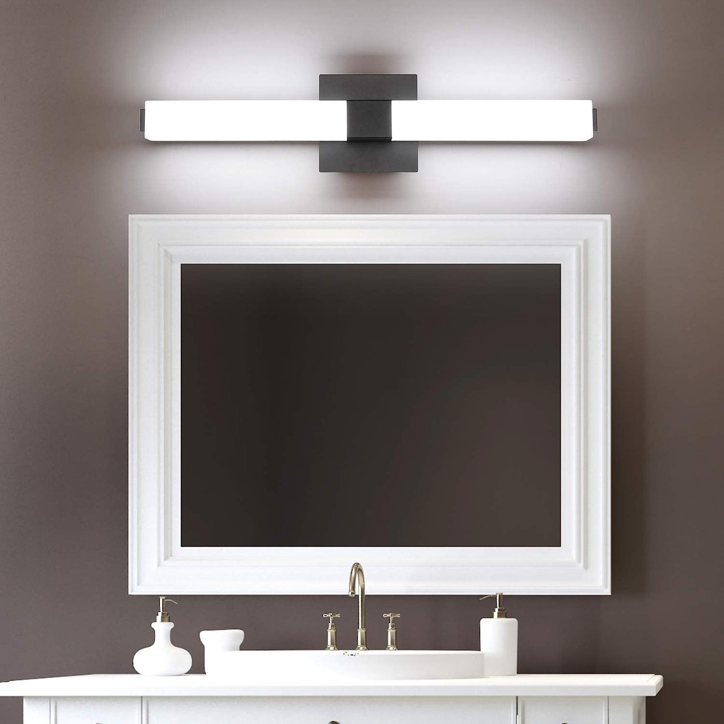 ZUZITO Black Bathroom Light Fixture - 24in Dimmable LED Vanity Light Bar - 6000K Cool White