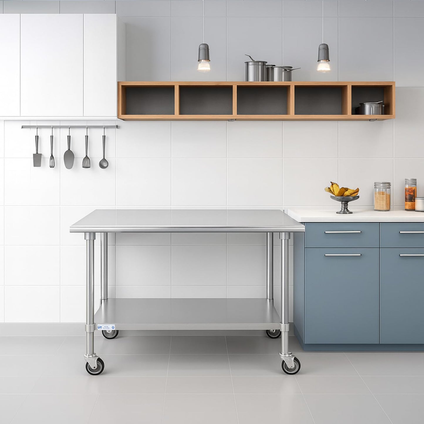 Hally Stainless Steel Table for Prep & Work 24 x 48 Inches with Caster Wheels, NSF Commercial Heavy Duty Table with Undershelf and Galvanized Legs for Restaurant, Home and Hotel