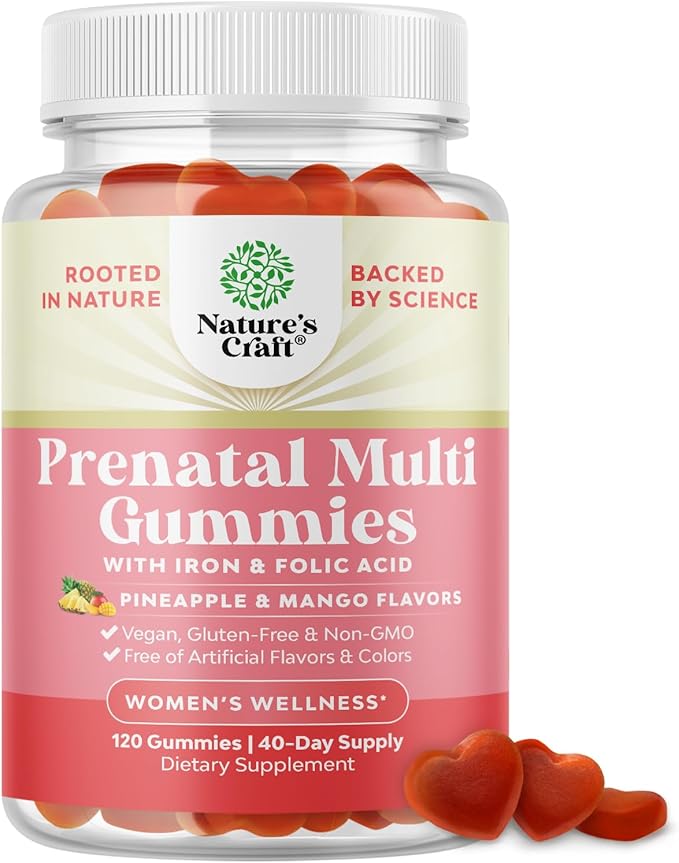 Natures Craft Vegan Prenatal Gummies for Women - Gummy Prenatal Vitamins for Women with Iron Folic Acid and Superfruit Blend - Chewable Vitamins Gummy Formula (Pineapple Mango) 40 Day Supply