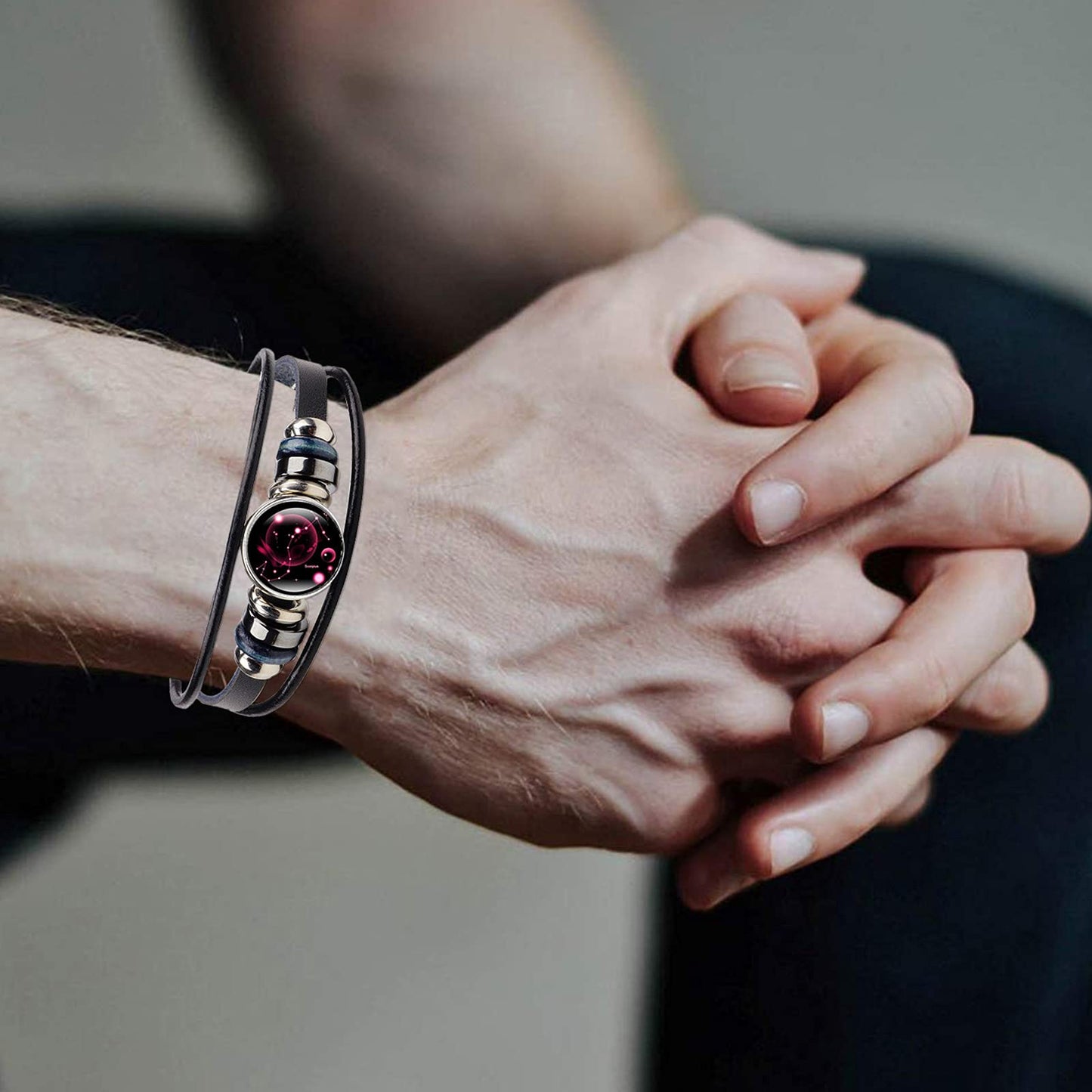 Dcfywl731 2Pcs Aquarius Zodiac Bracelets for Women 12 Constellations Multilayer Leather Bracelet Handmade Woven Zodiac Sign Wrap
