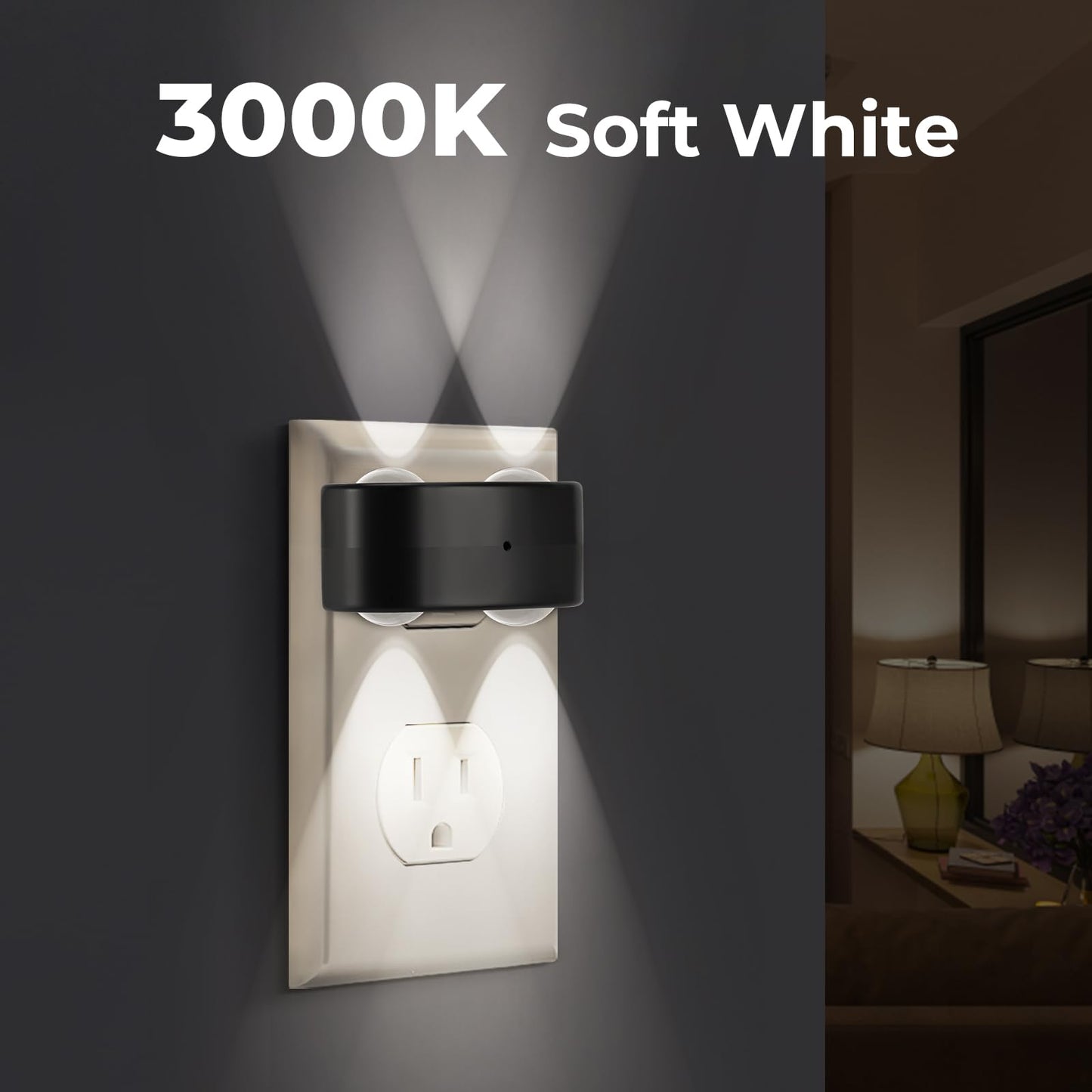 4-Pack Led Night Lights Plug Into Wall  5000K Daylight 100Lm  Auto On/Off Light Sensor  Rotating Ambient Lighting For Bedroom  Hallway  Bathroom  Nursery  Kitchen Non Dimmable