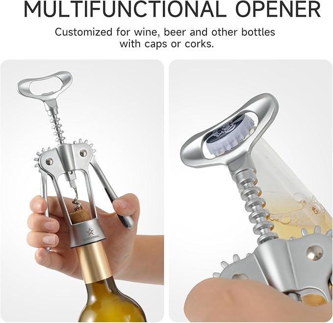 Wing Corkscrew Wine Bottle Opener – Heavy-Duty Stainless Steel Wing Wine Opener, Easy Wine Bottle Opening Tool, Perfect Christmas & New Year Gift for Wine Lovers