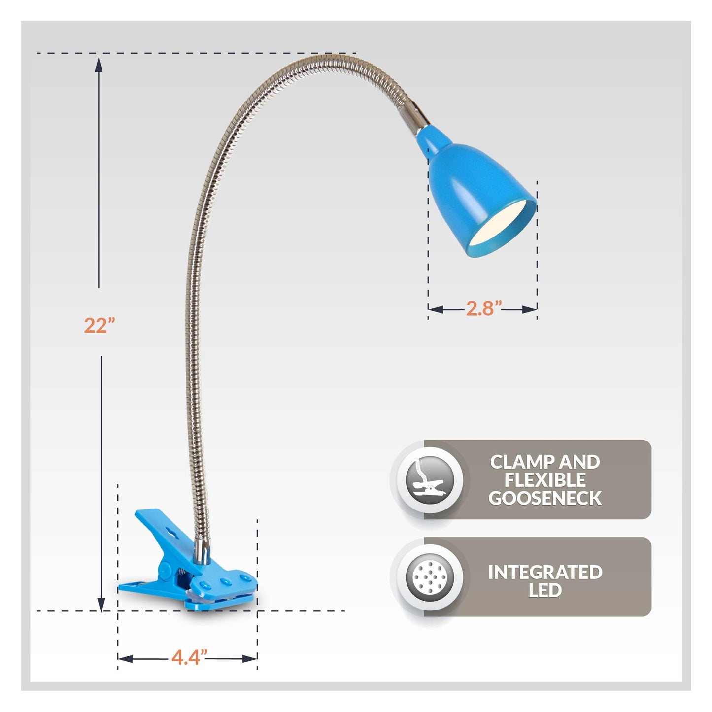 Newhouse Lighting Nhclp-Led-Blu Blue Metal Led Desk Lamp, Flexible Goose Neck, 3000K Warm White, 6 Ft Power Cord