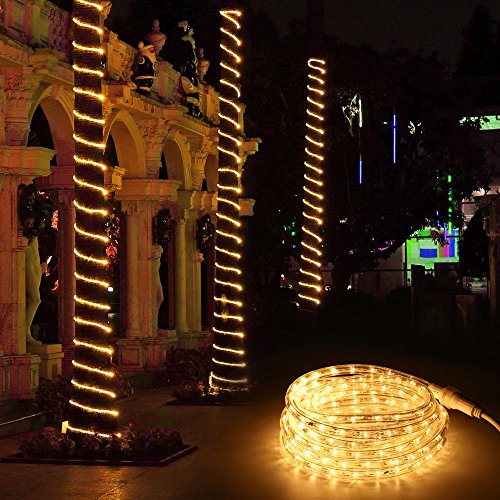 Brizled Warm White Rope Lights, 18ft 216 LED Rope Lights Waterproof, 120V Plugin White Christmas Light Connectable with Cl...