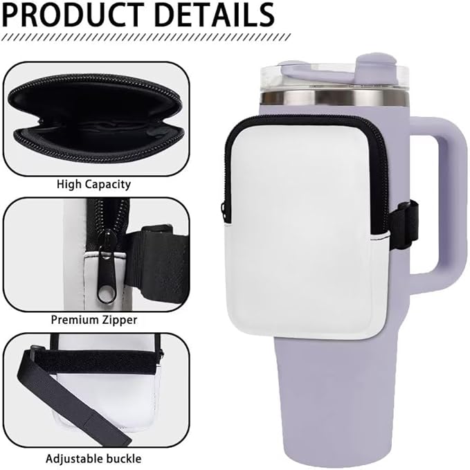 Cute Cat Tumbler Pouch Bag Water Bottle Pouch for 40oz Cup Pouch for Stanley Accessories with Adjustable Strap Tumbler IceFlow Storage Pocket Pink