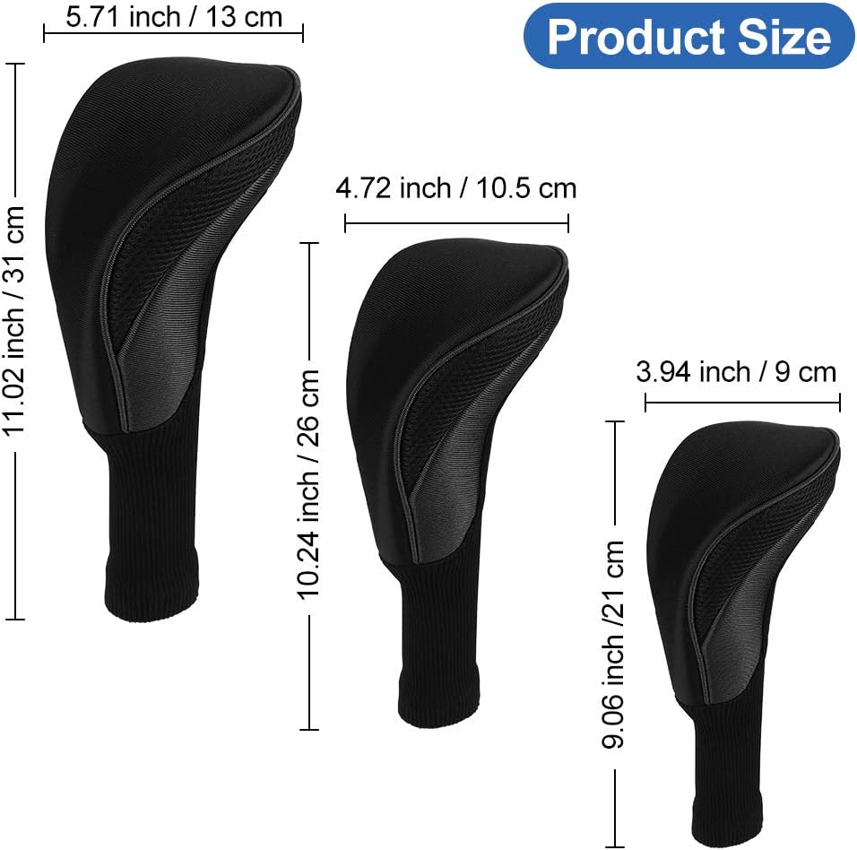 Golf Club Head Covers for Fairway Woods Driver Hybrids, 3Pcs Long Neck Mesh Golf Club Headcovers Set with Interchangeable No. Tags 3 4 5 6 7 X